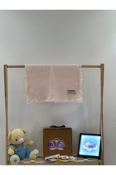 %100 Organik Pamuk 4 Kat Müslin Bebek & Çocuk Müslin Battaniyesi (100×100 cm) Saçaklı Dikişli ürün görseli 1