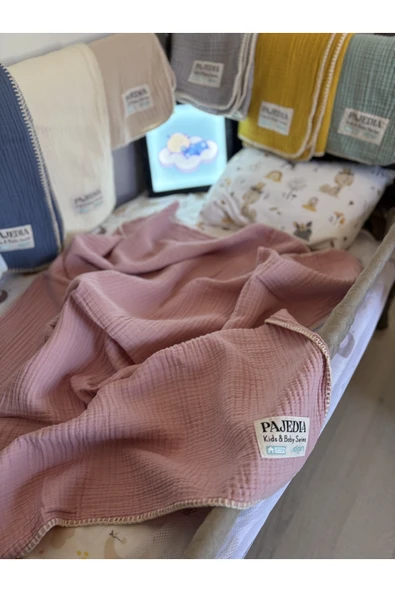 %100 Organik Pamuk 4 Kat Müslin Bebek Müslin & Çocuk Müslin Battaniyesi 100x120 cm Çoban Dikişli ürün görseli 1
