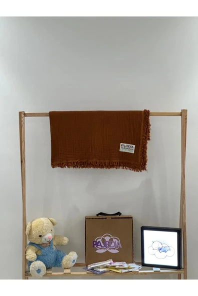 %100 Organik Pamuk 4 Kat Müslin Bebek & Çocuk Müslin Battaniyesi (100×100 cm) Saçaklı Dikişli ürün görseli 1