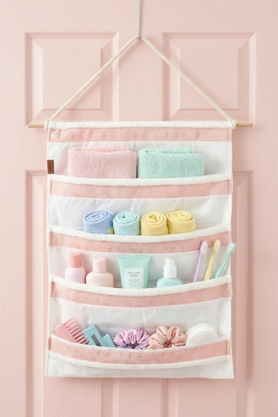 Kapı Arkası Askı 4 Bölmeli Banyo Dolap Düzenleyici Çocuk Odası Duvar Üstü Organizeri Solid Pembe ürün görseli 1