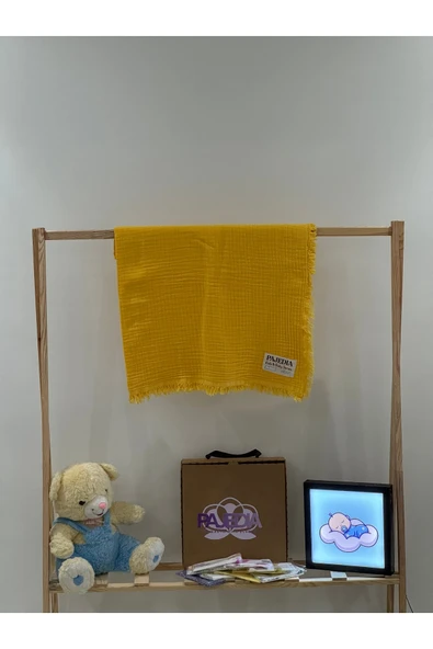 %100 Organik Pamuk 4 Kat Müslin Bebek & Çocuk Müslin Battaniyesi (100×100 cm) Saçaklı Dikişli ürün görseli 1