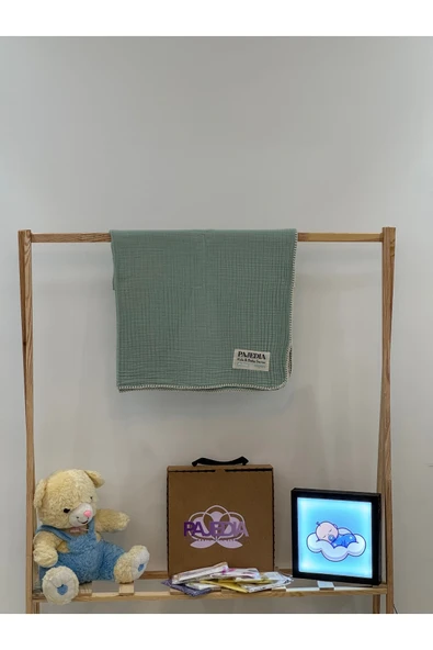 %100 Organik Pamuk 4 Kat Müslin Bebek Müslin & Çocuk Müslin Battaniyesi 100x120 cm Çoban Dikişli ürün görseli 1
