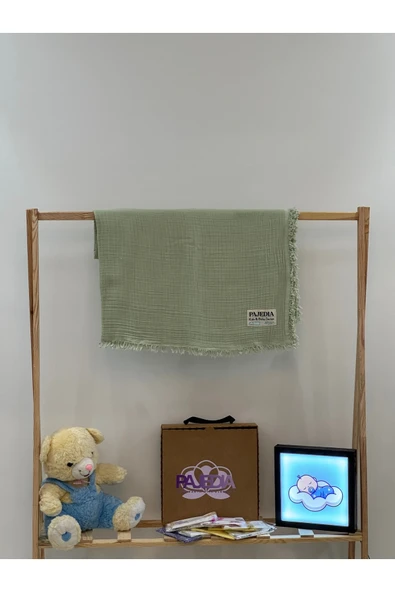 %100 Organik Pamuk 4 Kat Müslin Bebek & Çocuk Müslin Battaniyesi (100×100 cm) Saçaklı Dikişli ürün görseli 1