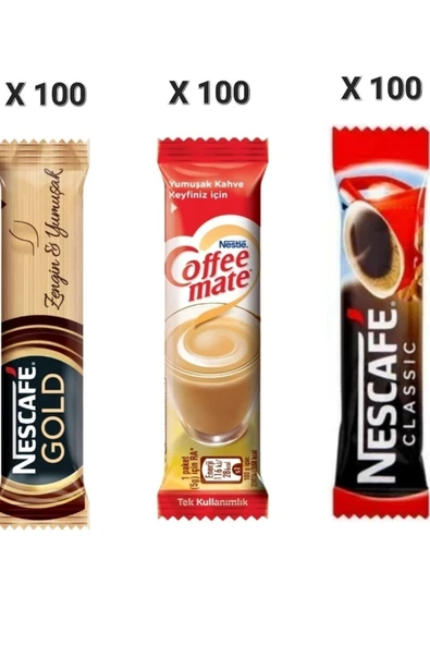 Nescafe Gold 2  gr x100'lü+nestle Coffee Mate 5 gr x100'lü+ Classic 2 gr x100'lü ürün görseli 1