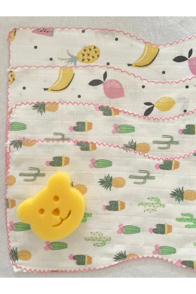 4'lü %100 Pamuklu Organik Renkli Müslin Bebek Omuz Örtüsü / Ağız Mendili /Banyo Süngeri Hediye ürün görseli 1