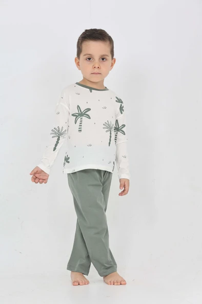 Toontoy Erkek Çocuk Palmiye Baskılı Pijama Takım ürün görseli 1