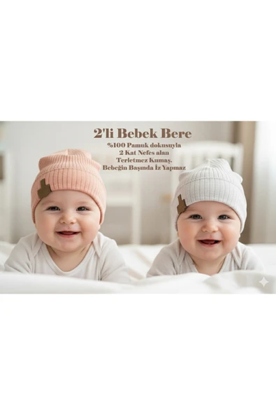 Bebek 2'li Penye Pamuklu Bere Seti Unisex / 1-6 ay Bebek Şapka / Erkek/Kız Bebek Hediyelik ürün görseli 1