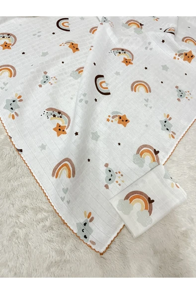 Çok Amaçlı Müslin Örtü 90*80cm & Mendil Bebek/çocuk/yeni Doğan Gökkuşağı Müslin Battaniye/müslin Bez ürün görseli 1