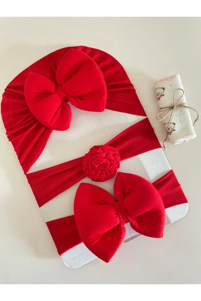 Kız Bebek Fiyonklu Bone Bandana /kız Bebek Saç Bandı/kız Bebek Hediyelik /3 Lü Set Yılbaşı Aksesuar ürün görseli 1