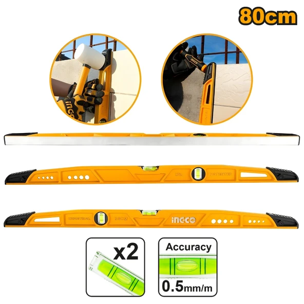 Ingco HBSL08080 80cm Endüstriyel Alüminyum Köprü Tip Su Terazisi ürün görseli 1