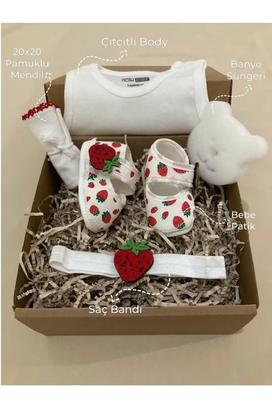 HOŞGELDİN BEBEK HEDİYE SETİ , BEBEK PATİK & ÇITÇITLI BODY & MENDİL & BANYO SÜNGERLİ HEDİYE KUTUSU ürün görseli 1