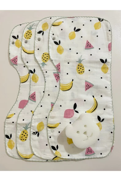 Dörtlü Müslin Çift Katlı Çıtçıtlı Mama Önlüğü/omuz Örtüsü & Banyo Süngeri ürün görseli 1