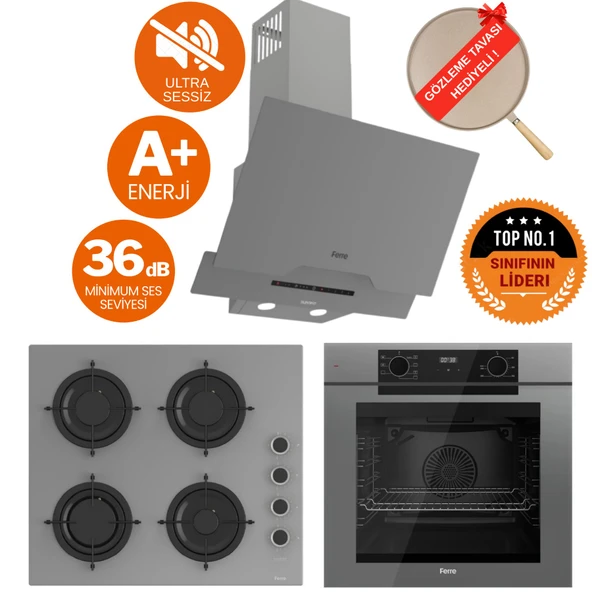 Ferre FryArt & SilentArt RİU Sessiz Antrasit Gri Ankastre Set (D065-SA+ QEP63CPR +CS208-FA ) ürün görseli 1