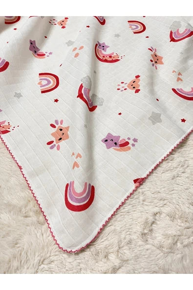 Çok Amaçlı Müslin Örtü 75x85cm Yeni Doğan & Bebek & Çocuk Gökkuşağı Müslin Bez & Müslin Battaniye ürün görseli 1