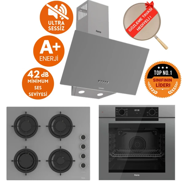 Ferre FryArt & SilentArt RİM Sessiz Antrasit Gri Ankastre Set (D088-SA+ QEP63CPR + CS208-FA ) ürün görseli 1