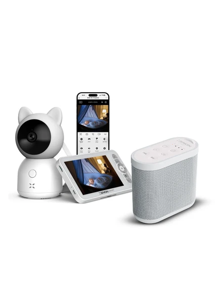 Xenon Smart Bebek Kamerası (Ekranlı) ve Beyaz Gürültü Makinesi  2'li Set, 3MP, 21 Farklı Sesli Uyku Arkadaşı ürün görseli 1
