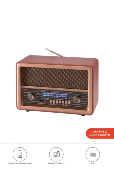 D56 Ahşap Nostaljik Uzaktan Kumandalı Bluetooth Hoparlör – Radyo, USB/TF, TWS, Şarjlı ürün görseli 1
