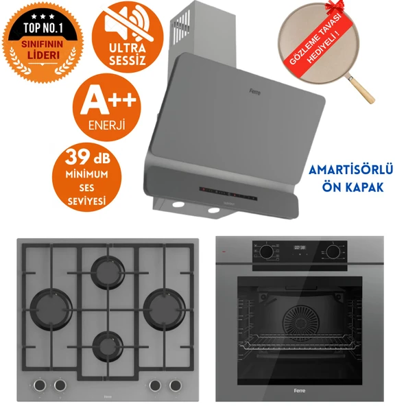 Ferre FryArt & SilentArt EA Yeni Seri Sessiz Antrasit Gri Ankastre Set (D082-SA+ QEP63CPR +LN388 ) ürün görseli 1