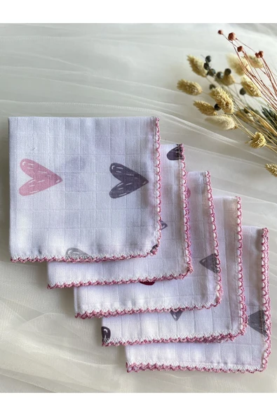 Kutulu Müslin Bebek Ağız Mendili Seti (5 ADET) , 26x26 Cm Bebek Ağız Mendili % 100 Pamuk Mendil ürün görseli 1