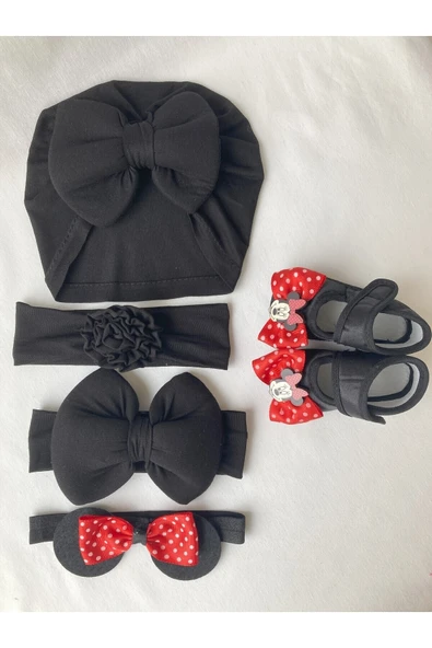 Kız Bebek Bone & Bebek Bandana & Minnie Mouse Bandana Takımlı Patik /Mickey Mouse Bebek Hediyelik ürün görseli 1