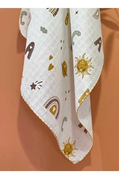 Çok Amaçlı Müslin Örtü 80x90 Cm Yeni Doğan&bebek&çocuk Gökkuşağı Harfli Güneşli Müslin Bez&battaniye ürün görseli 1