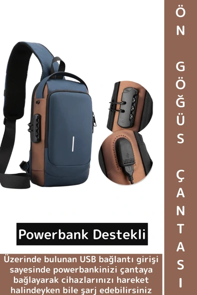 Kompakt Gündelik İş Kullanım Powerbank Destekli Şifreli Kilit Suya Dayanıklı İşlevsel Omuz Çantası ürün görseli 1