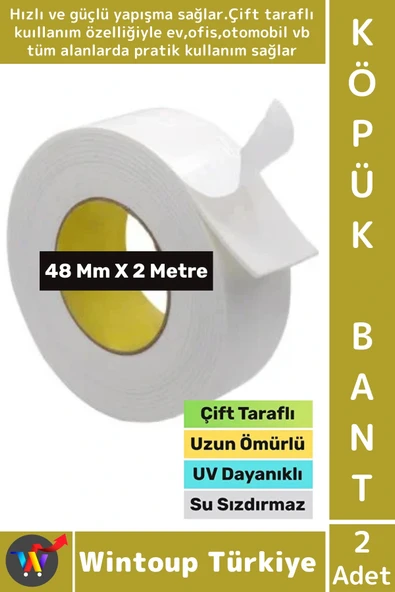 Premium Süper Güçlü Yapışkan İç Mekan Duvar Ahşap Çift Taraflı Köpük Bant 48 Mm x 2 Metre 2 Adet ürün görseli 1