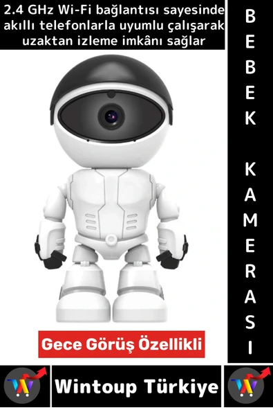 Premium Gece Görüşlü Çift Taraflı Ses Desteği Robot Görünümlü 2.4 G Wi-Fi Çocuk Bebek Odası Kamerası ürün görseli 1