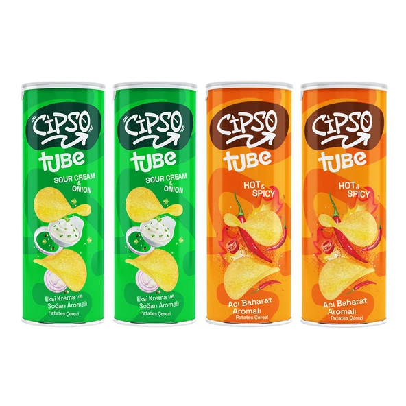 Cipso Tube Acı Baharat ve Ekşi Krema&Soğan Aromalı Cips 160 gr x 4 Adet ürün görseli 1