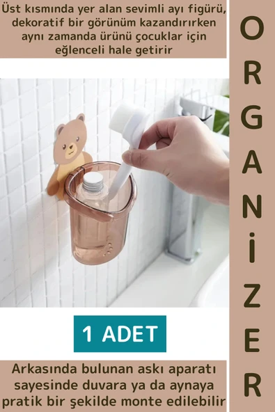 Dayanıklı Asılabilir Kolay Montaj Mutfak Banyo Küçük Eşya Çocuk Odası Sevimli Ayı Figürlü Organizer ürün görseli 1