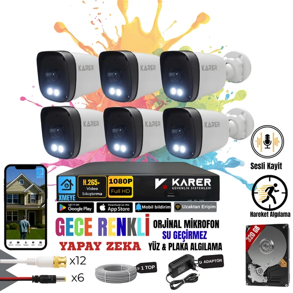 EXİTCAM 6 Kameralı SESLİ-YÜZ ve ARAÇ Tanımalı-GECE RENKLİ-SU GEÇİRMEZ GÜVENLİK SETİ ürün görseli 1