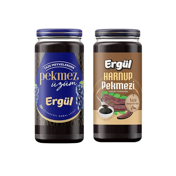 Ergül Üzüm ve Harnup Keçiboynuzu Pekmezi 600 gr Cam 2 li Set ürün görseli 1