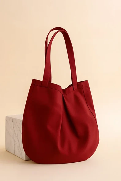 Bordo Çok Amaçlı Premium Oversize Noktalı Orta Boy Kanvas Kadın El ve Omuz Çantası ürün görseli 1
