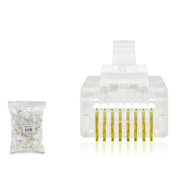 Cat5 Konnektör Ez Rj45 Delikli 100Lü Paket Şeffaf HDX5062 ürün görseli 1