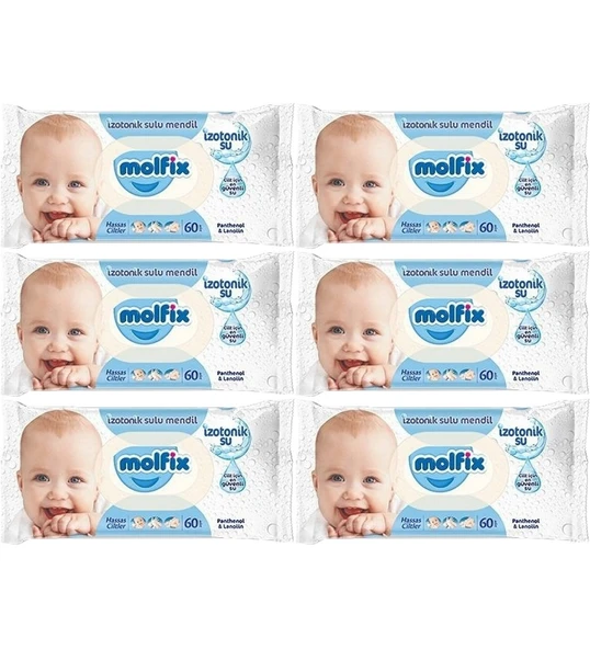 Molfix İzotonik Sulu Hassas Ciltler 60 Yaprak 6'lı Paket Islak Mendil ürün görseli 1