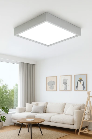 Gri Çerçeveli Led Panel Avize 30 30 cm 6500K Beyaz ışık ürün görseli 1