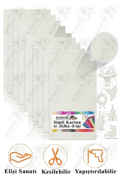 Beyaz Simli Karton A4 20x30 cm 10 lu 1 Paket Simli Fon Kartonu Parıltılı Kağıt Anasınıfı Kreş Etkinlik Proje ürün görseli 1