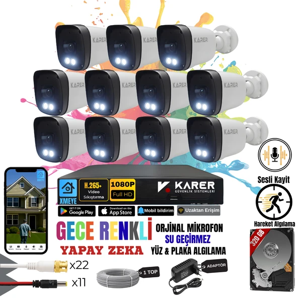 EXİTCAM 11 Kameralı SESLİ-YÜZ ve ARAÇ Tanımalı-GECE RENKLİ-SU GEÇİRMEZ GÜVENLİK SETİ ürün görseli 1