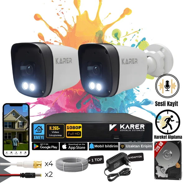 Exitcam-2'li AHD Güvenlik Kamera Seti-Gece Renkli- Su Geçirmez-Sesli Kayıt Full HD ürün görseli 1