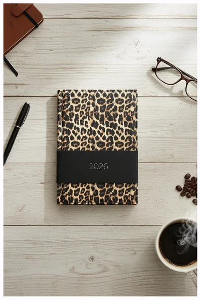 A5 2026 Leopar Kapak Ajanda 168 Yaprak Suni Deri Leopar Kapaklı Ajanda Ayraçlı Planlayıcı 15x21cm Günlük ürün görseli 1