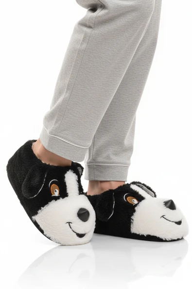 Ayakmod Siyah Köpek Desenli Unisex Panduf 26K001 ürün görseli 1