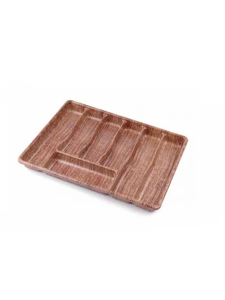 Baroness 10890 Ahşap Görünümlü 7 Bölmeli Maxi Boy Plastik Kaşıklık 49x36x4,5 cm ürün görseli 1