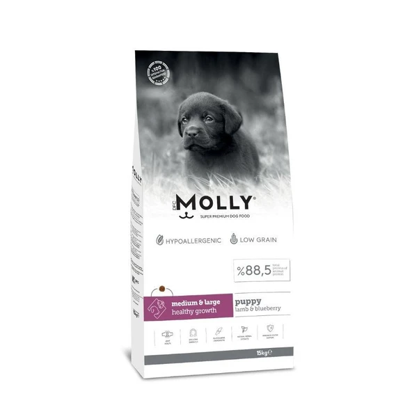 Molly Düşük Tahıllı Hypoallergenic Kuzulu ve Yaban Mersinli Orta ve Büyük Irk Yavru Köpek Maması 15 Kg ürün görseli 1