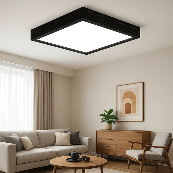 Siyah Mermer Desenli Led Panel Aydınlatma Avize 60 60 cm 3200K Gün ışığı ürün görseli 1