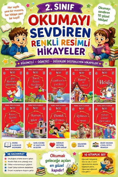 2. Sınıf Okumayı Sevdiren Renkli Resimli Hikayeler 15- 10 Kitap ürün görseli 1