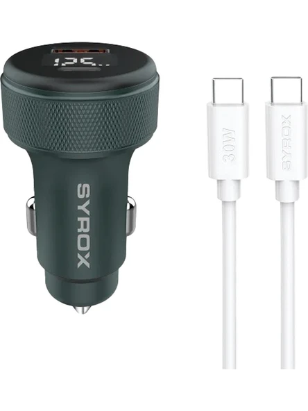 Araç Çakmaklık Şarj Aleti SC30T 3.1A 30W PD Q.C. 3.0 1mt Type-C Kablolu Ekranlı Type-C + USB-A Araç ürün görseli 1