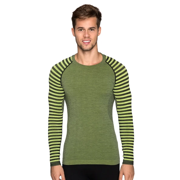 Thermoform Ultimate Merino Erkek Seamless Çizgili Termal Uzun Kollu Üst İçlik Sweatshirt Yeşil ürün görseli 1