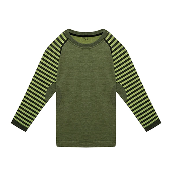 Thermoform Ultimate Merino Çocuk Seamless Çizgili Termal Üst İçlik Sweatshirt Yeşil ürün görseli 1