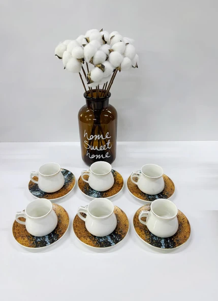 Porselen Kahve Takımı 6 Kişilik | Özel Tasarım Fincan ve Tabaklar | 90 ml ürün görseli 1
