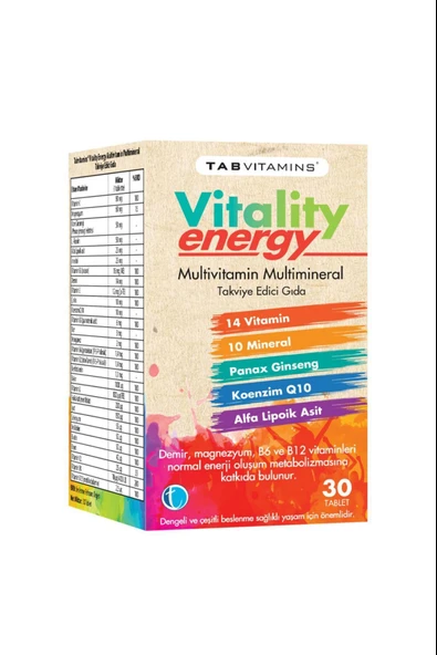 Tabvitamins Vitality Energy 30 Tablet ürün görseli 1